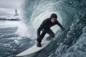 surf com roupa de borracha
